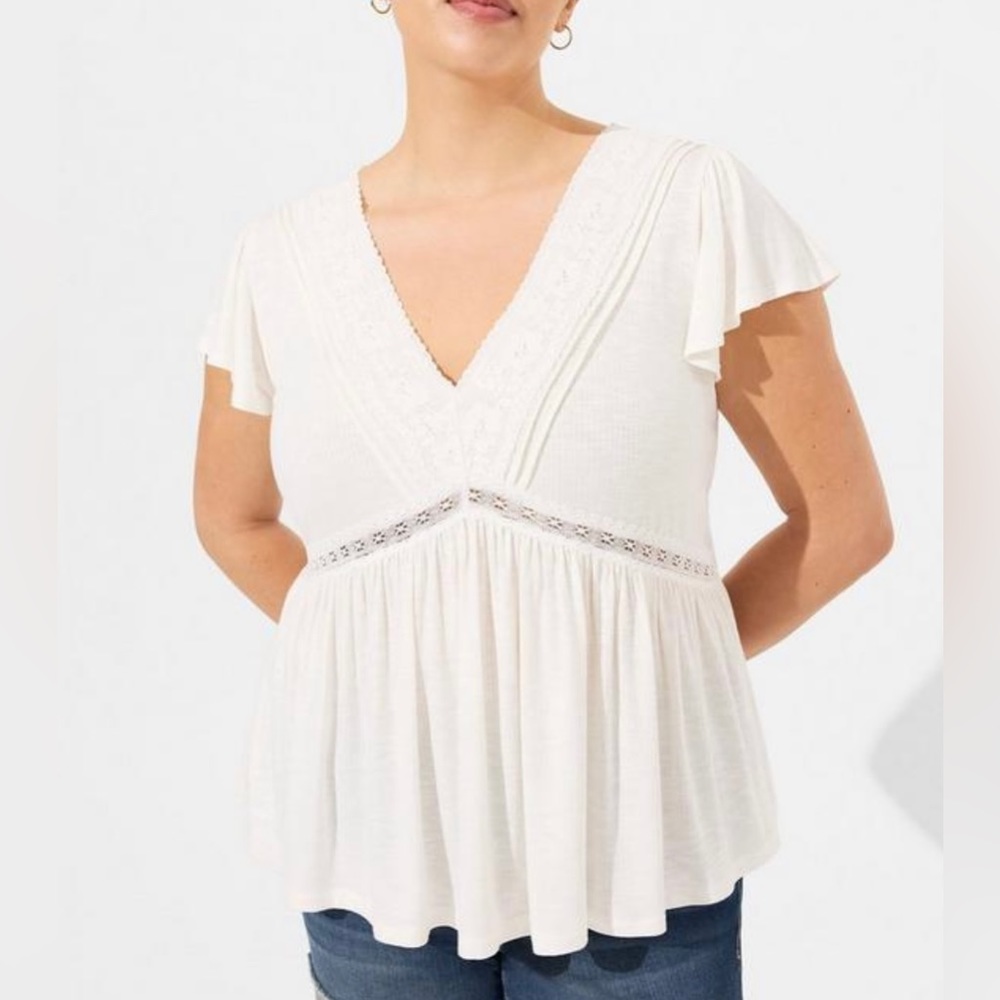 NWT - V-Neck Lace Inset Babydoll Top.
